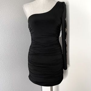 One shoulder long sleeve Ruched Bodycon Dress